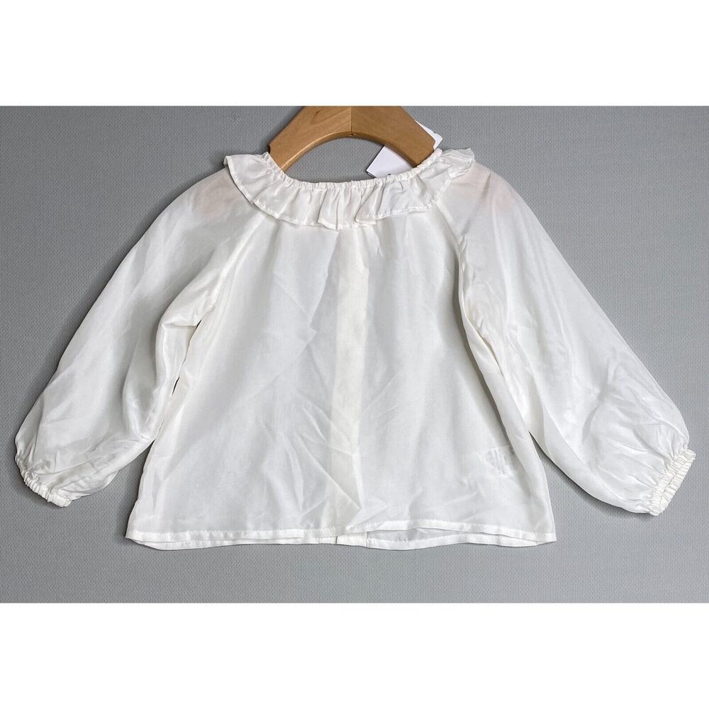 NWT Belle Enfant Ivory Silk Ruffle Collar Shirt Girls 12-18 Mo